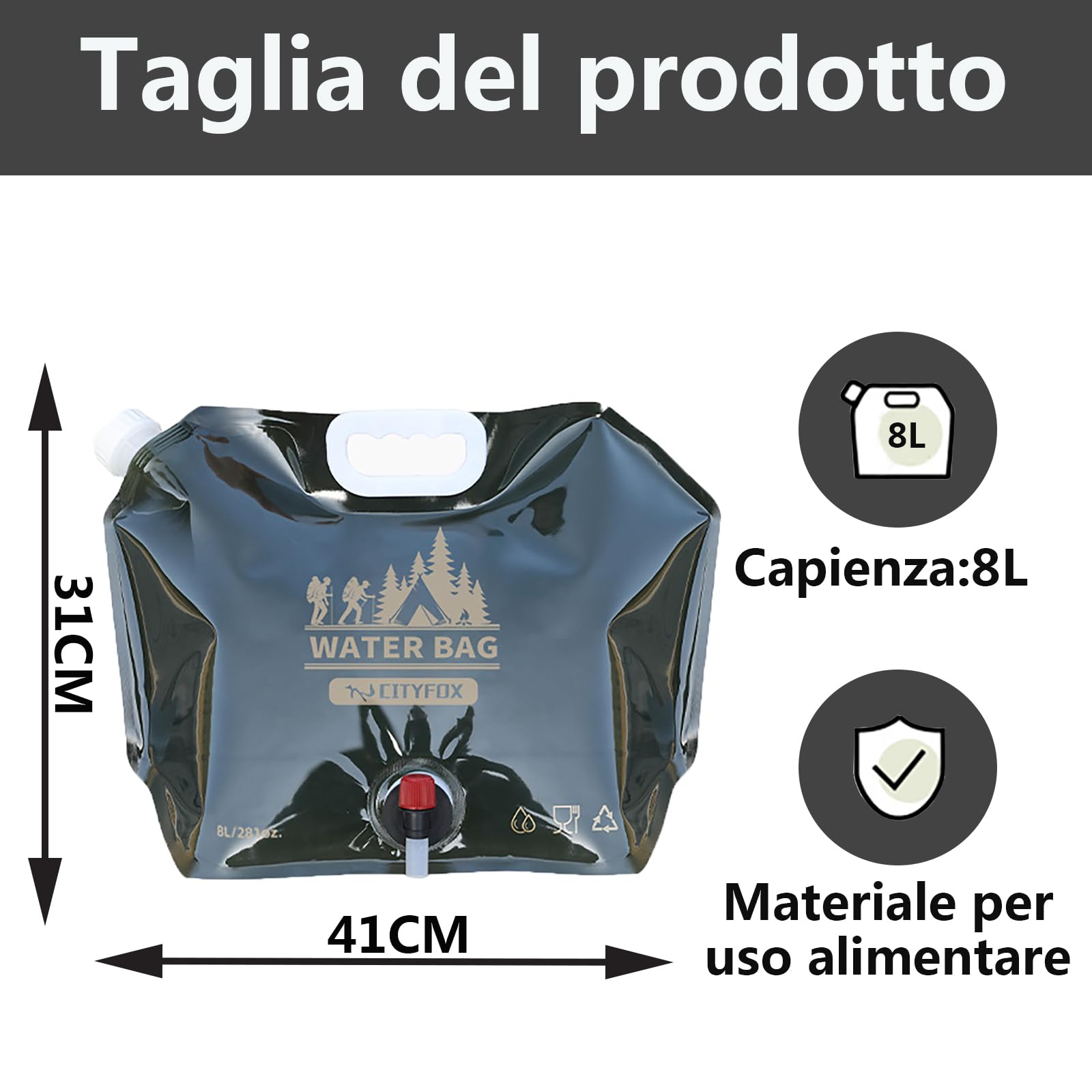 LUCYLANKER Borsa per Acqua Potabile Pieghevole da Esterno, Contenitore per Acqua Potabile da 8 Litri di Grande capacità, Senza BPA, Adatta per Esterni, Barbecue, Picnic e Campeggio