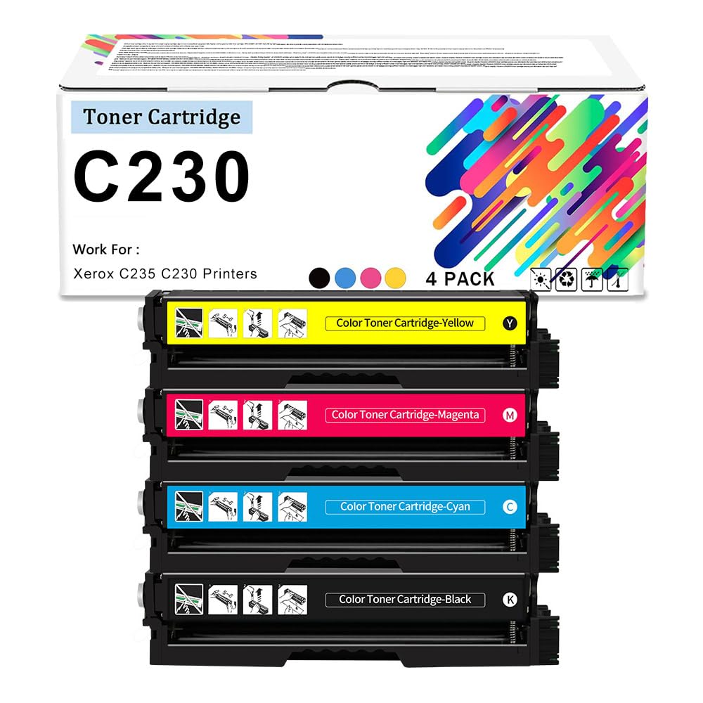 Zamiennik kasety z tonerem do drukarki kolorowej Xerox C230/C235 006R04383 006R04384 006R04385 006R04386, duża pojemność 1500 stron, bez chipa, 4 kolory - 1 opakowanie