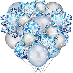 60 Pieces Winter Theme Balloons Set, Includes 50 Pieces Snowflakes Latex Balloons and 10 Pieces Snowflake Foil Balloons for Winter Theme Party Baby Shower Birthday Christmas Party Decoration