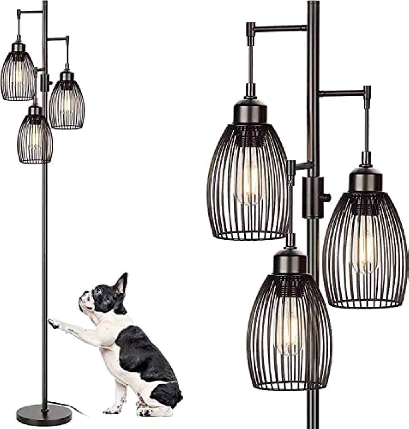 TDOO Dimmable Floor Lamp, 3 x 800LM LED Edison Bulbs Included, Farmhouse Industrial Floor Lamp Standing Tree Lamp with Elegant Teardrop Cage Heads Tall Lamps for Living Room Bedroom (A)