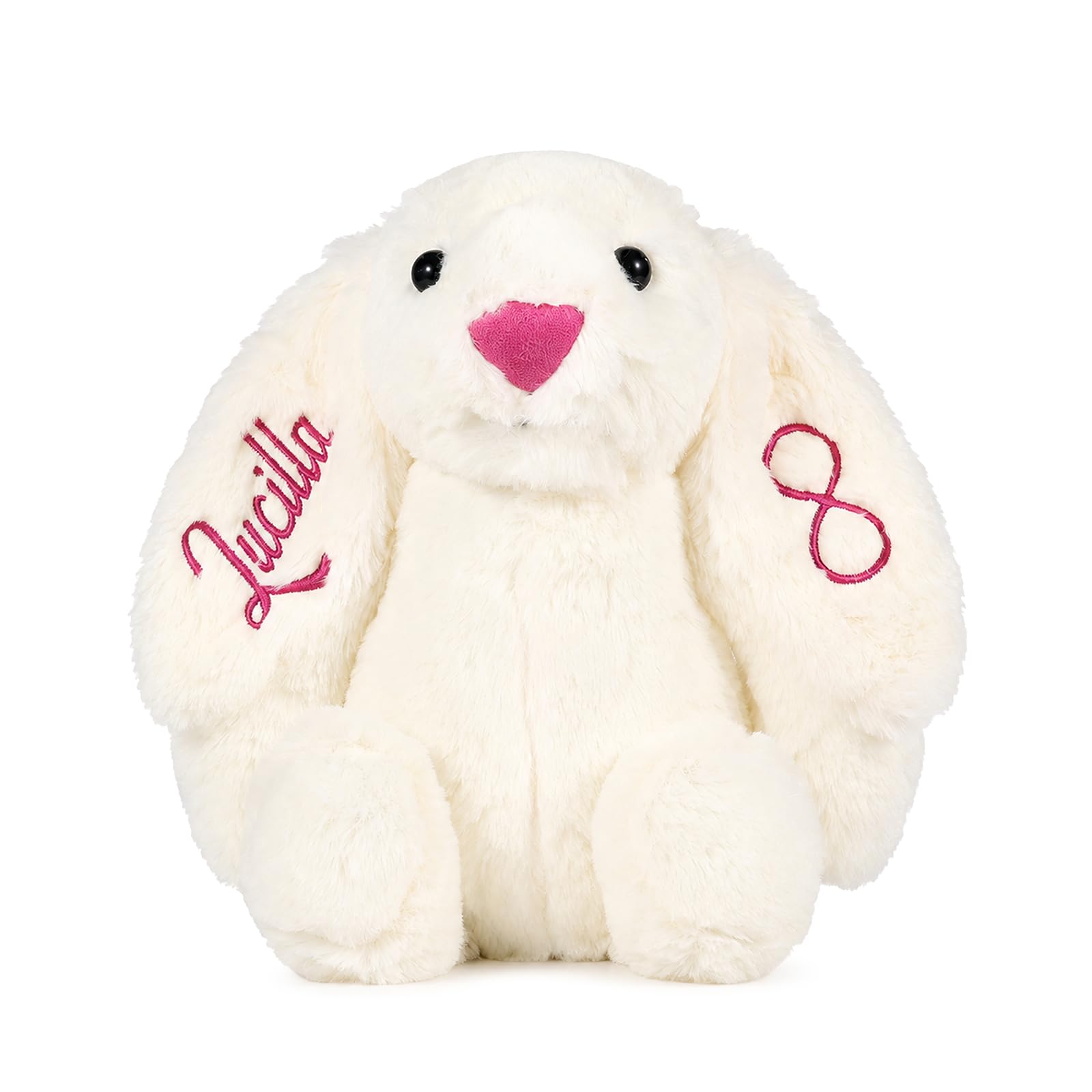 Jeweidea Personalised Bunny Rabbit Soft Toy with Name for Newborns Baby Comfort Plush Toy for Boys Girls for Baby Birthday Gifts Baby Shower Christening Gifts (B-White)