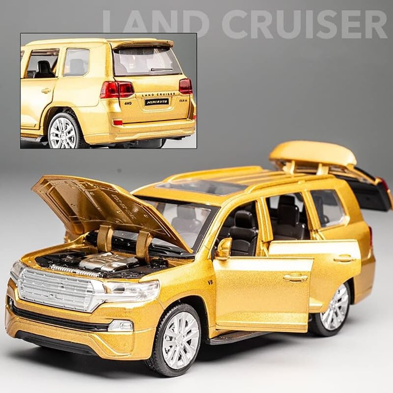 Image of Kids Model 1:32 Land Cruiser Model Zinc Alloy Diecast Metal Car Pullback Openable Doors Toy Car with Flashing Light and Musical Sound Toy for Kids - Multi