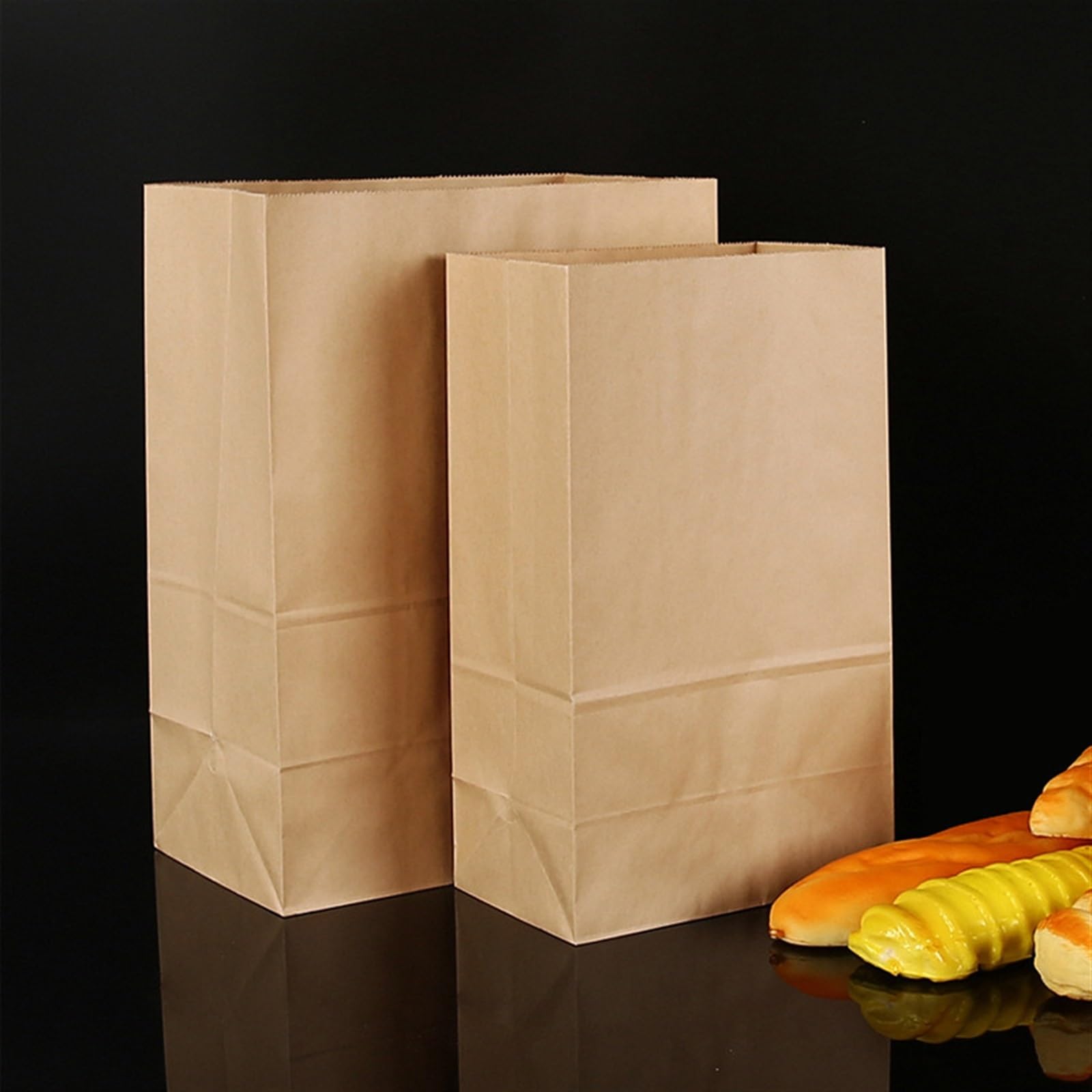 Torby papierowe Kraft, Opakowanie 100 żółtych torebek stojących z papieru pakowego w różnych rozmiarach na przyjęcie z przekąską chlebową(30x15.5x10cm)
