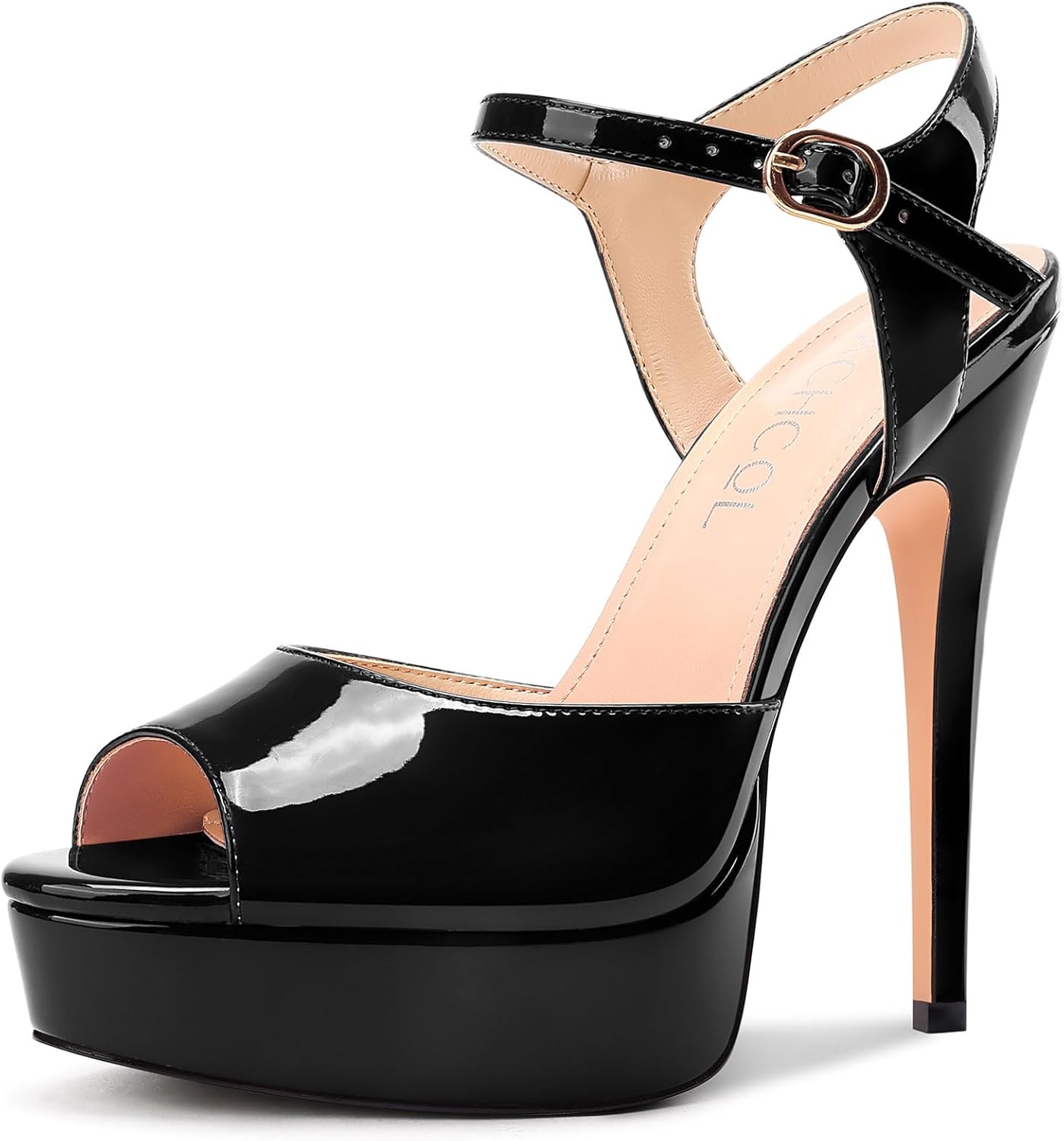 Aachcol Womens Peep Toe Platform Heels Ankle Strap Stiletto High Heel Sandals Prom Dress Shoes 5.1 Inches Heels