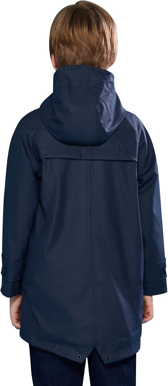 SOLOCOTE Kids Rain Jacket Hooded Lined Rubber RainCoats for Girls Boys Waterproof Windproof Size 5-14Y
