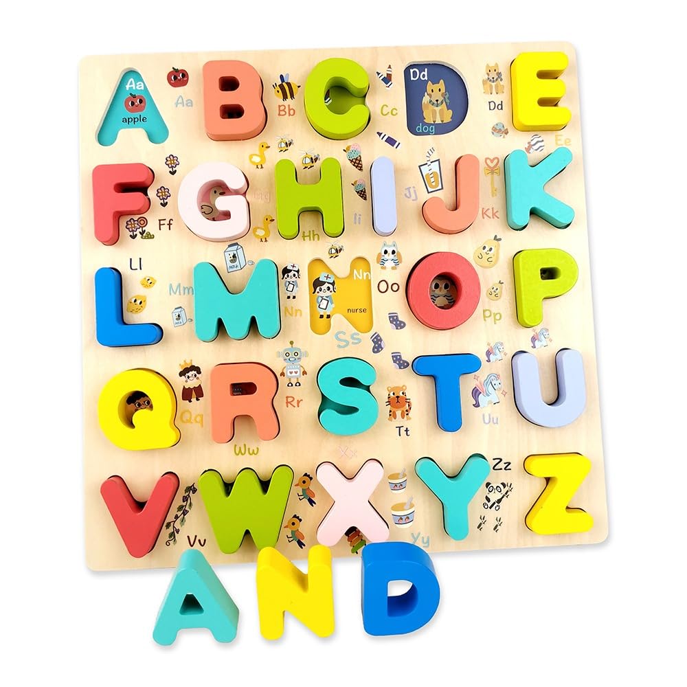 WUDLY® Wooden Alphabet Puzzle Board for Kids | A to Z ABC Learning