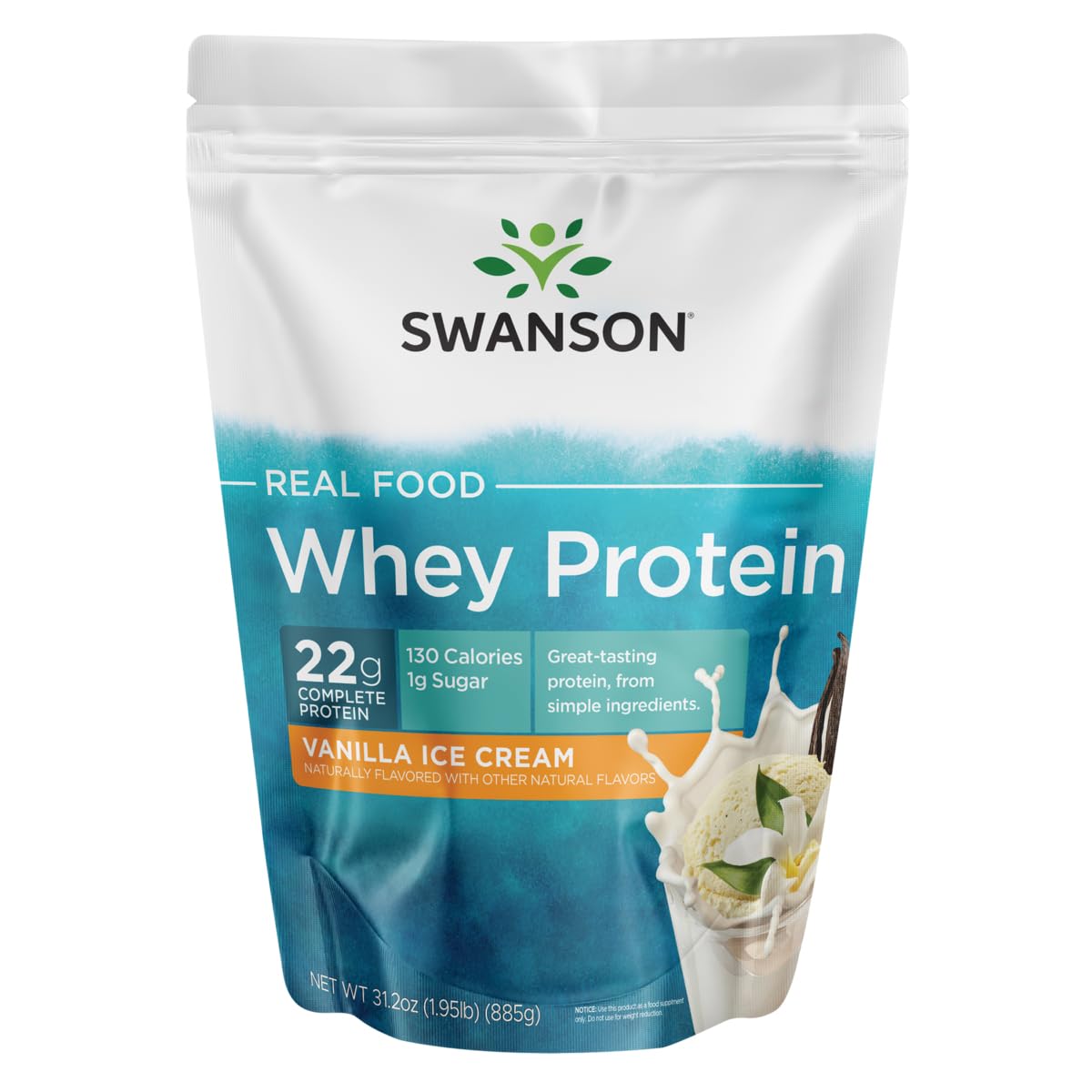 Swanson Real Food - Proteína de suero en polvo con helado de vainilla y aminoácidos, nutrición deportiva, apoyo para el entrenamiento muscular