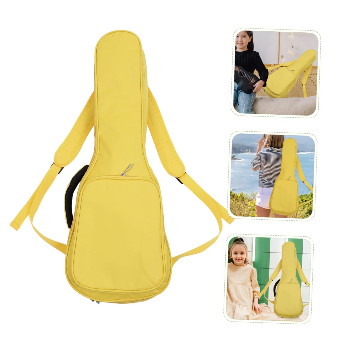 VANZACK Oxford Stoff Ukulelentasche mit Großer Kapazität und Gepolstertem Innenfutter Tragbare Gelbe Tasche für 26-27 Zoll Ukulele für Reisen und Aufbewahrung
