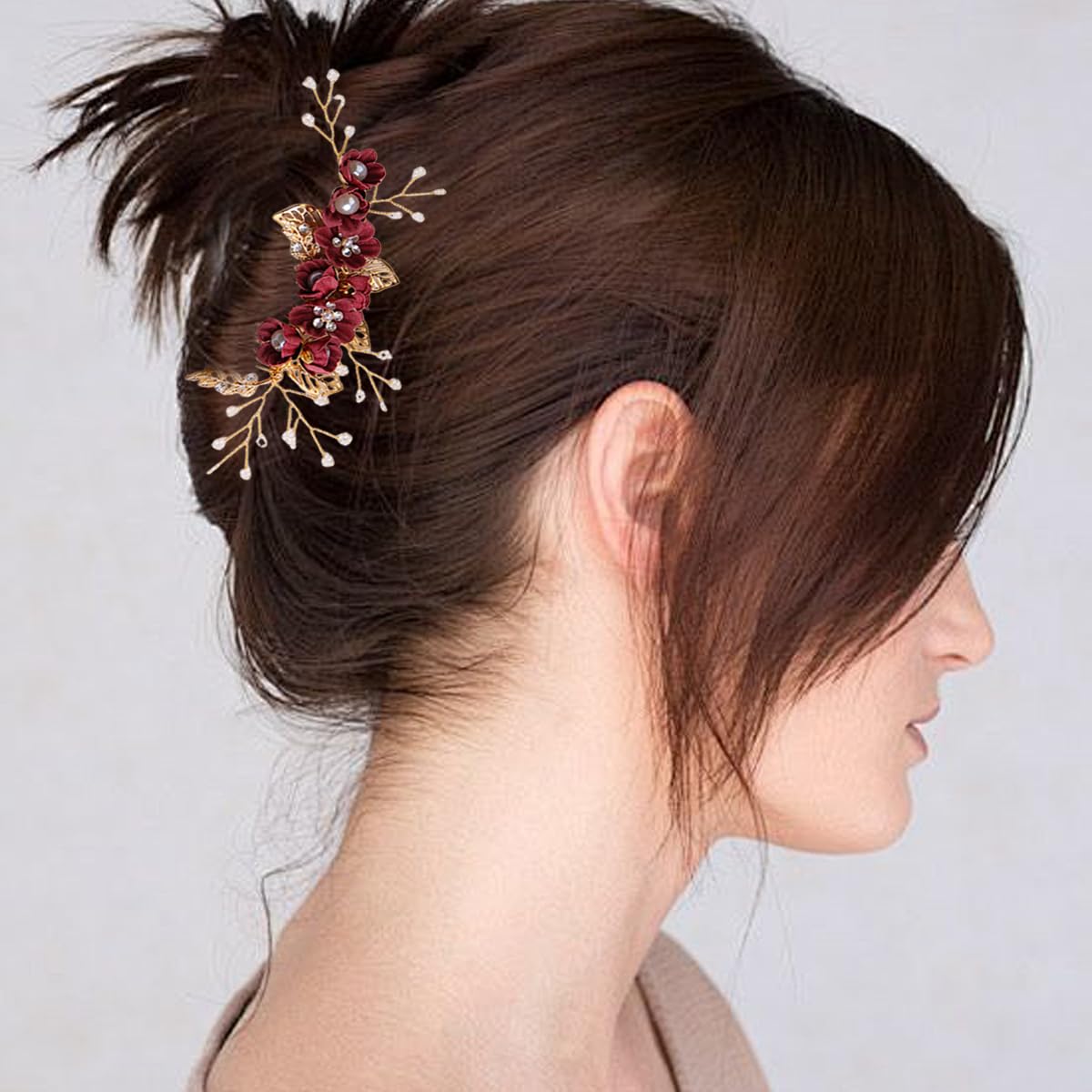4 PCS Flower Bridal Hair Pins Pearl Rhinestone Hairpins U-shaped Flower Hairpin Rose Gold Rhinestone Headpiece Hairpin Side Hair Accessorie for Brides Bridesmaids Women Girls - Image 4