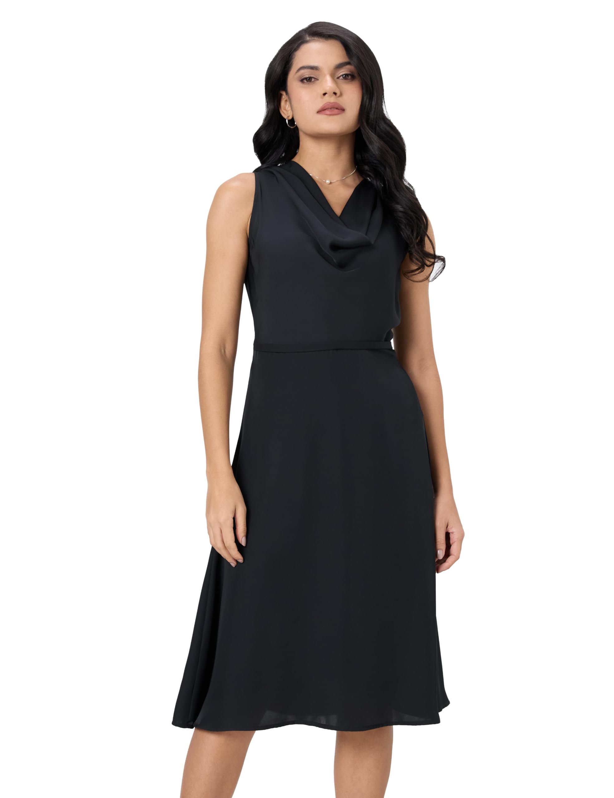 Symbol Premium Women's Cowl Neck Sleeveless Dress | Knee-Length | A-Line | Concealed Side Zipper (Available in Plus Sizes)