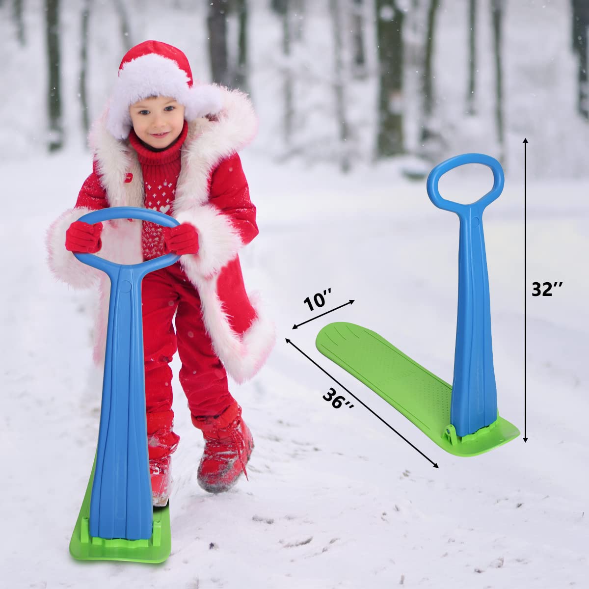 AQUARM Snow Scooter Sled for Kids Winter Outdoor Sports, Foldup Snowboard with Handlebar