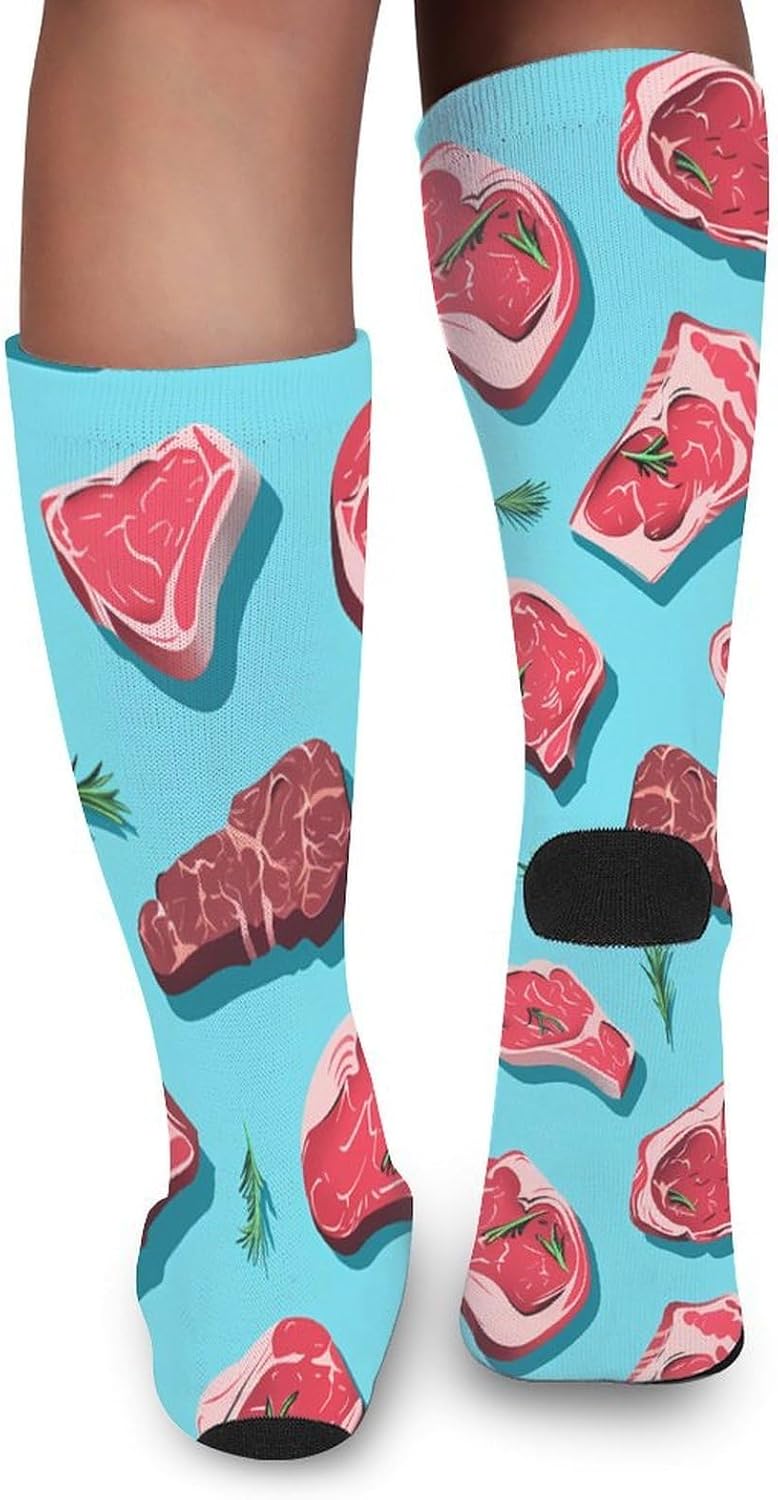 Meat Slices Pattern Knee High Socks Athletic Long Stockings Sport Casual Crew Tube Sock Boot 46cm
