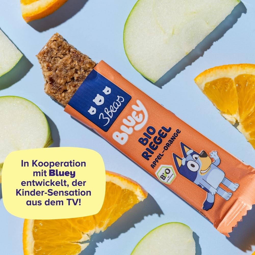 3Bears Bluey Müsliriegel für Kinder – Apfel – 6er Pack – Kinder Riegel mit Haferflocken – Fruchtriegel Kinder – Snacks für Kita & Schule - Ohne Palmöl - Vegan
