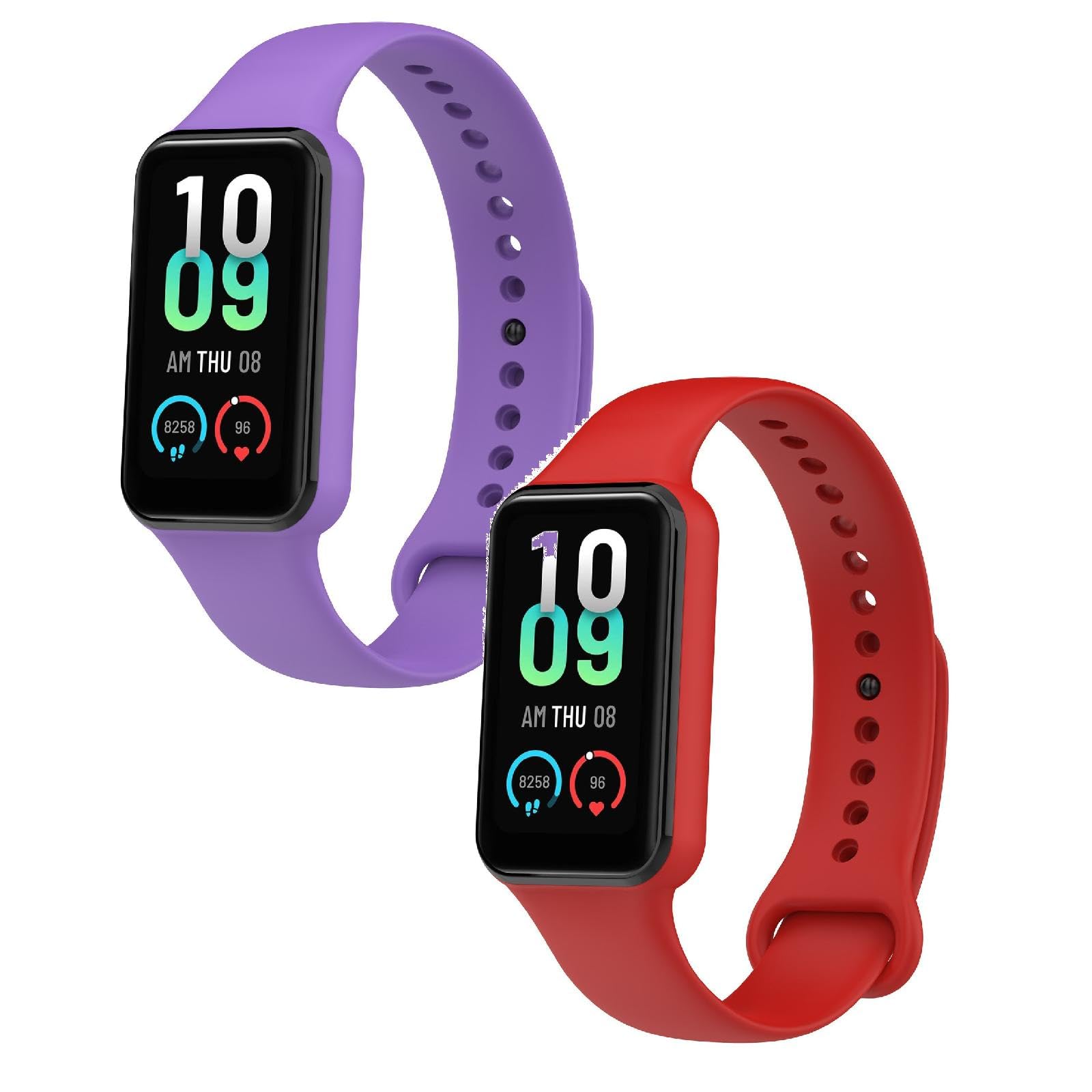 2 Pack Straps Compatible with Amazfit Band 7 Strap, Adjustable Wristband Silicone Sport Band for Amazfit Band 7 Fitness Tracker (Purple/Red)