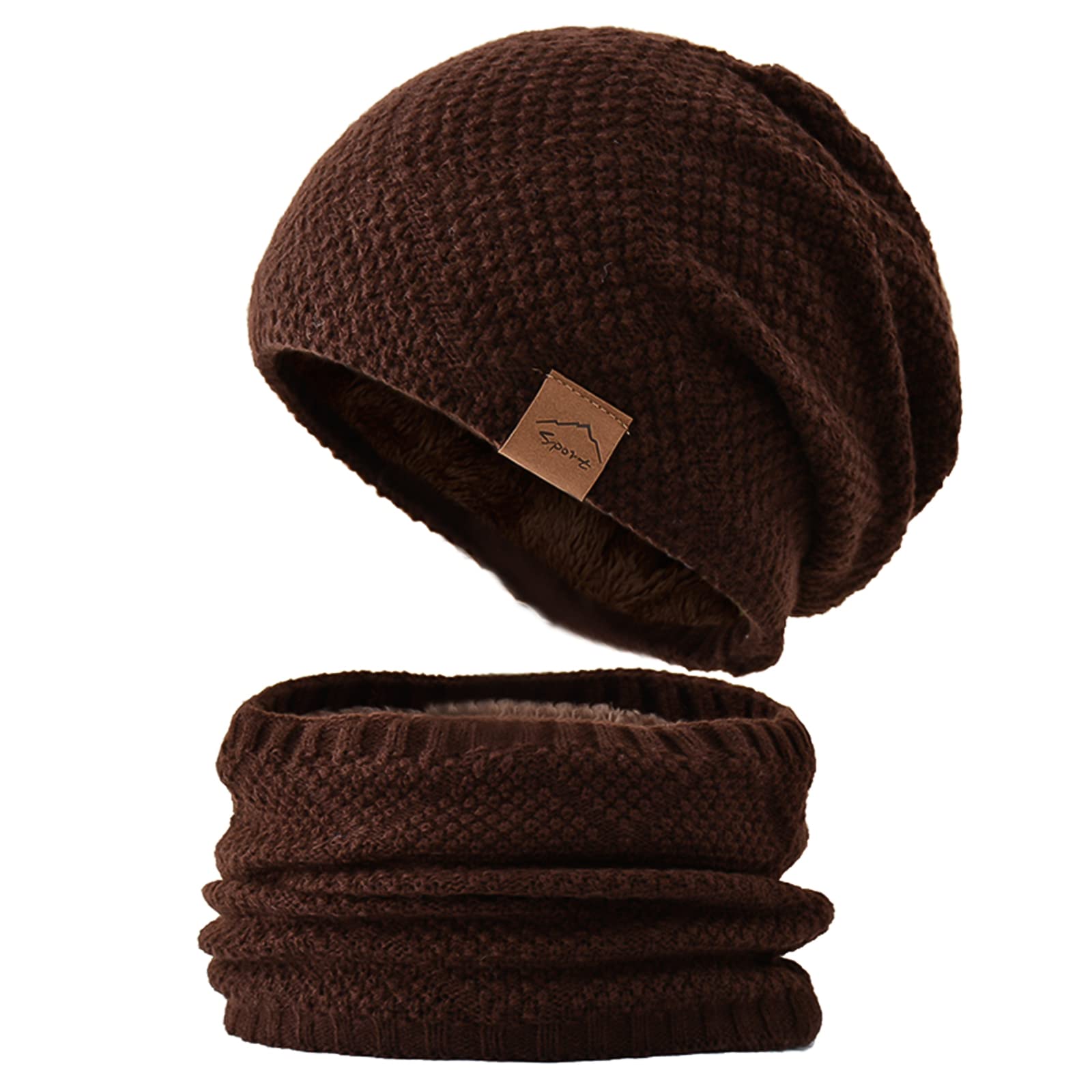 winter beanie hats scarf set warm thick soft knit hat fashion cable ski skull cap with fleece lining for women men