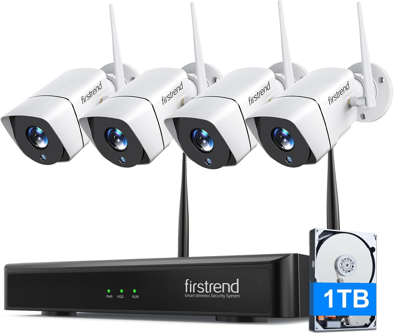 Security Camera System Wireless, 1080p Firstrend 8CH with 4 Pcs 2MP HD Cam Wireless Home Security Systems 1TB HDD 24/7 Recording Surveillance Night Vision H.265 AI Human Detection for Indoor Outdoor