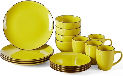 Round Dinnerware Set, 16 Piece Dishes set with 4-Piece Dinner Plates, Dessert Plate,Bowls and Mugs, Plate and Bowls set,Service for 4,Safety for