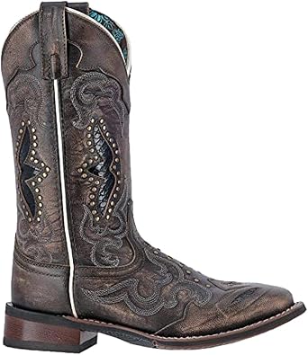 Laredo Womens Maddie Embroidered Round Toe Pull On Casual Boots Mid Calf Low Heel 1-2" - Brown