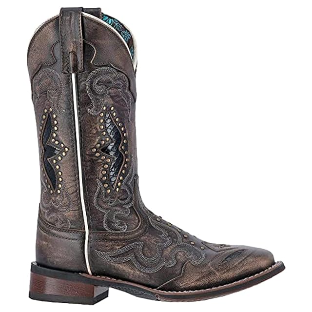 Laredo Womens Maddie Embroidered Round Toe Pull On Casual Boots Mid Calf Low Heel 1-2 - Brown