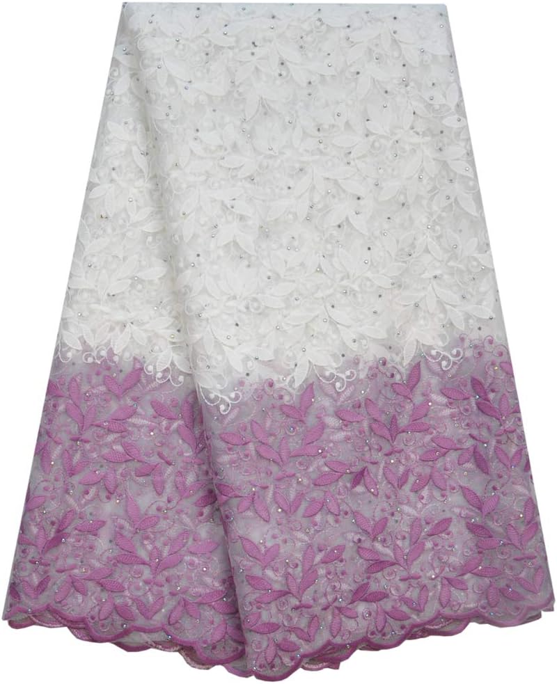 SanVera17 Glitter Stone African Lace Net Milk Silk Fabrics Nigerian Fabric Embroidered and Guipure Cord Lace for Party Wedding (Light Purple) 5 Yards