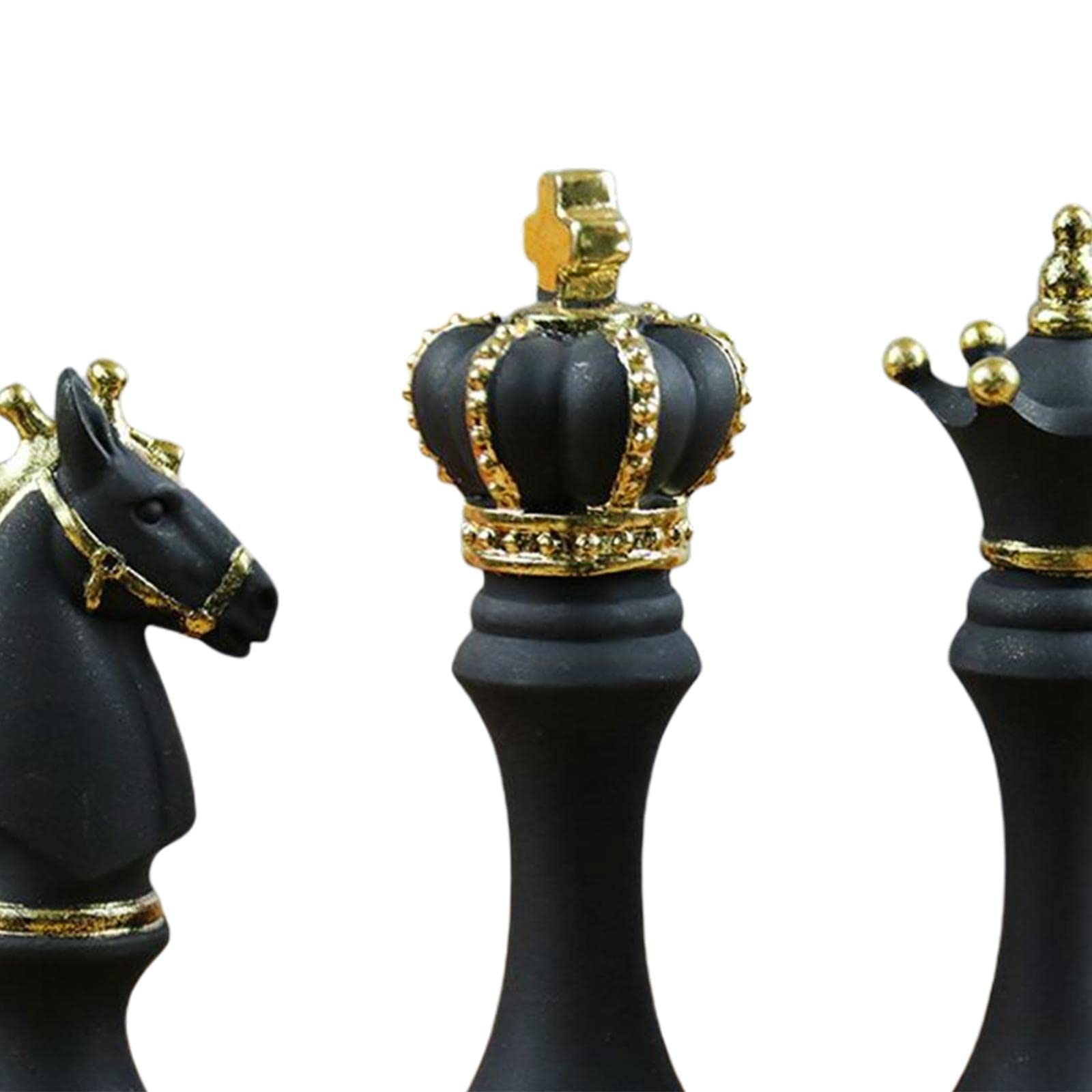 3 Teilige Schachfiguren Statue Kreative Internationale Schachfigur Skulptur Deko für Büro Und Heimdekoration, Schwarz