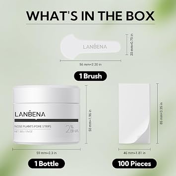 LANBENA Pore Strips (50g/1.76 Oz), 100 pcs Nose Strips, Blackhead Remover Mask, NOTICE: Cream Goes Dried out & Rubbery At Low Temperature, Place Bottle in Boiling Water to Soften