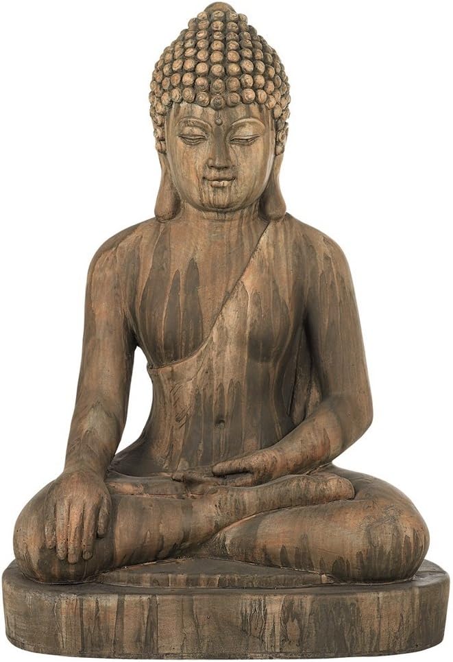 John Timberland Sitting Buddha Statue Sculpture Zen Asian Japanese Garden Decor Outdoor Front Porch Patio Yard Outside Home Balcony House Exterior Weathered Light Sandstone Finish 29 1/2″ Tall