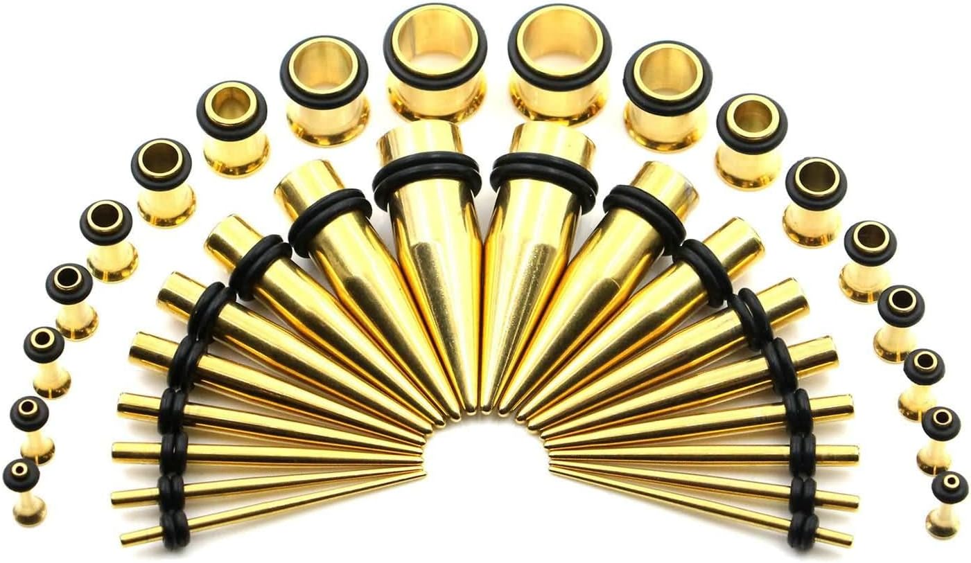 Daesar 36PCS Gauge Tunnels, 14G-1/2 inch Ear Gauge 1.6mm-10mm Cone Hoop Ear Piercing Set Surgical Steel Gauges for Ears Piercings Jewelry