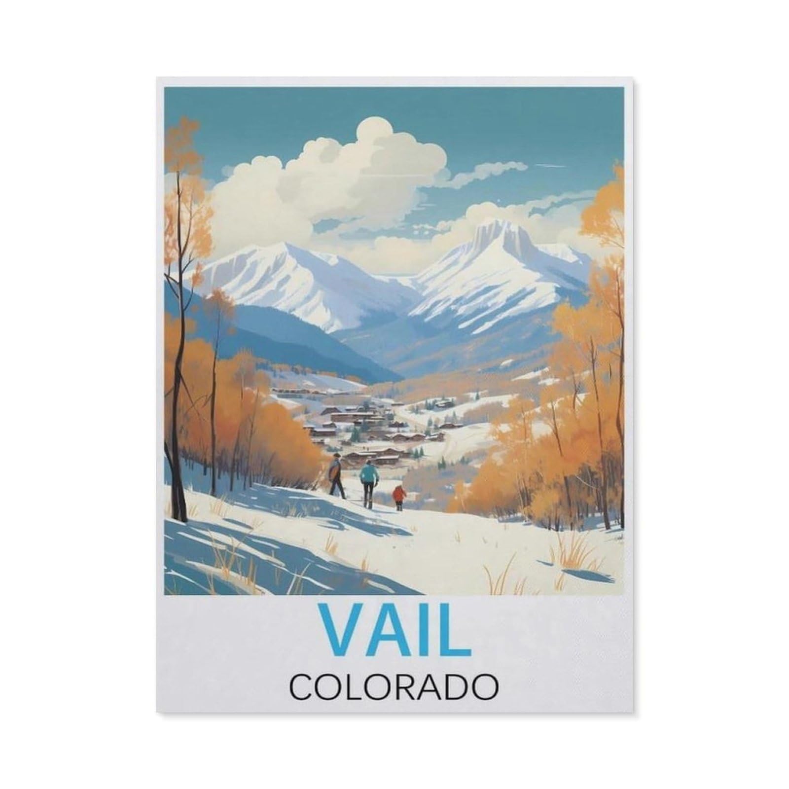 Beayodkp （30 X 40 Cm/11.81 X 15.74 Inches） Vail Colorado Vintage Travel Posters，Diamond Art Kits For Adults And Kids, Full Drill Round Rhinestone Paint With Diamonds-Ci9