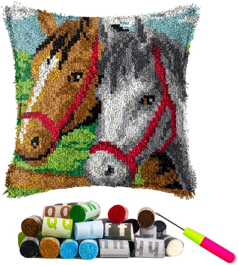 DL-YTG DIY Latch Hook Kits for Art Craft Throw Pillow Pattern Paint Cross Stitch Set ：Halloween Pumpkin A-16X16 Inch