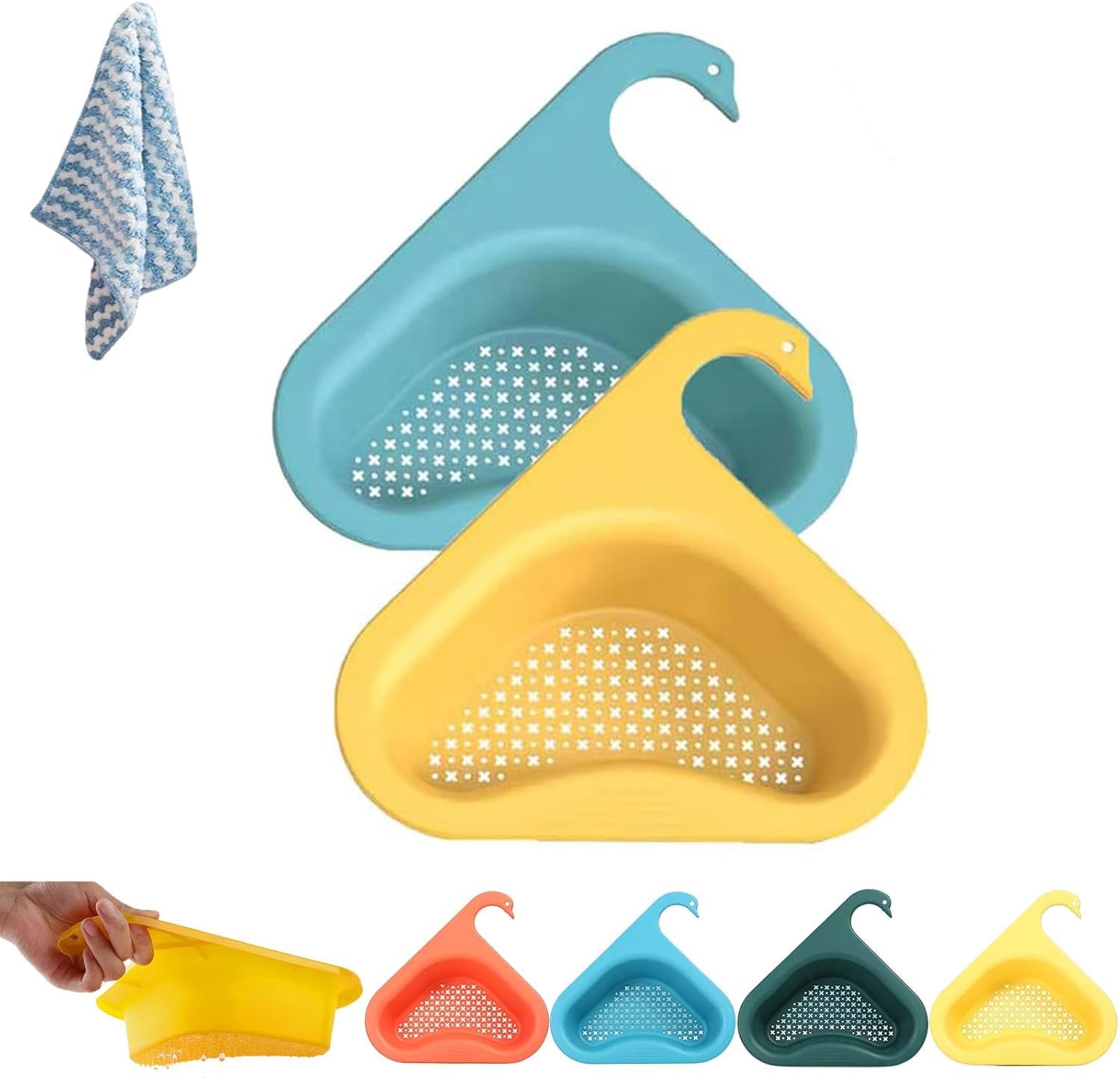 Lonimia2 Pack Kitchen Sink Drain Basket Swan Drain Rack, Multifunctional Kitchen Triangular Sink Filter Swan Drain Basket for Kitchen Sink Hangs on Faucet Fits All Sink