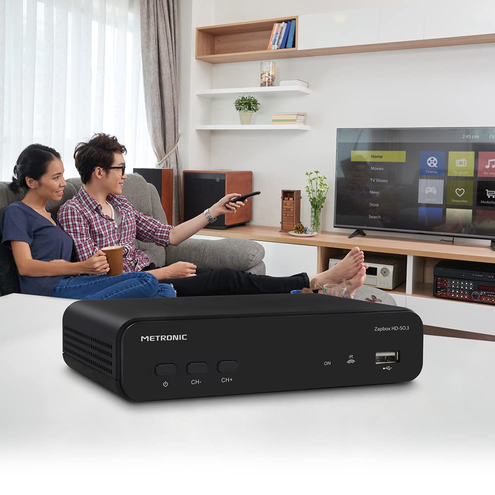 Metronic 441655 Décodeur TNT Full HD Zapbox HD-So.4 avec Port USB - Récépteur Enregistreur Chaines Gratuites - Port USB, HDMI, Ethernet, Péritel- Télécommande - Noir