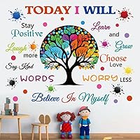 CASADECOR 'Today I Will' Tree Motivational Wall Decals - Colorful Peel & Stick Quotes for Bedroom Classroom Kids Rooms