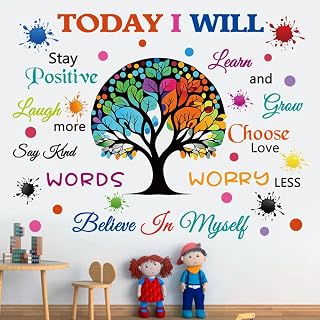 CASADECOR 'Today I Will' Tree Motivational Wall Decals - Colorful Peel & Stick Quotes for Bedroom Classroom Kids Rooms