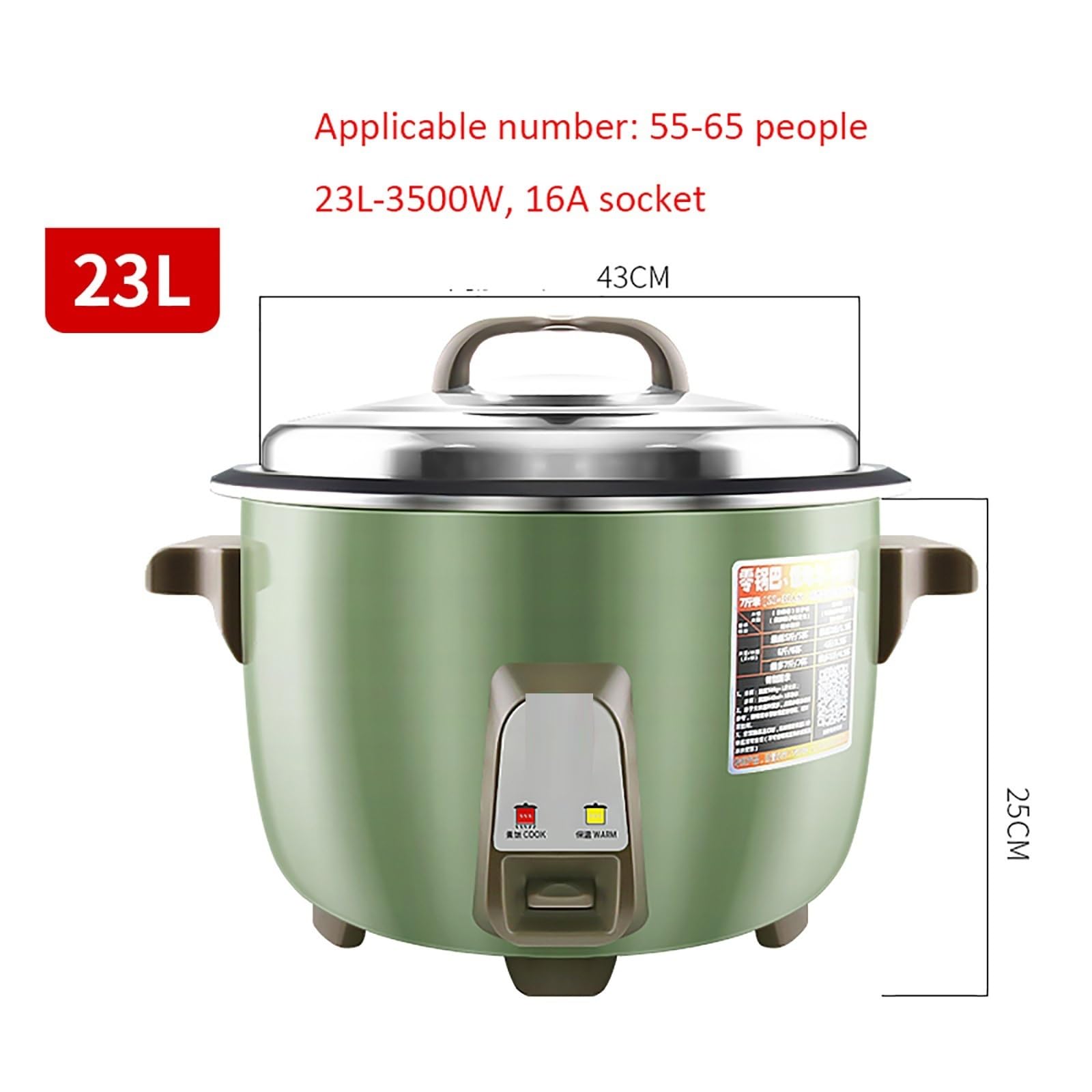 Cuiseur à Riz (10-23L) Grande capacité pour Cantine Commerciale Restaurant À l'ancienne Grand pour 20-60 Personnes 220-240V (23L)