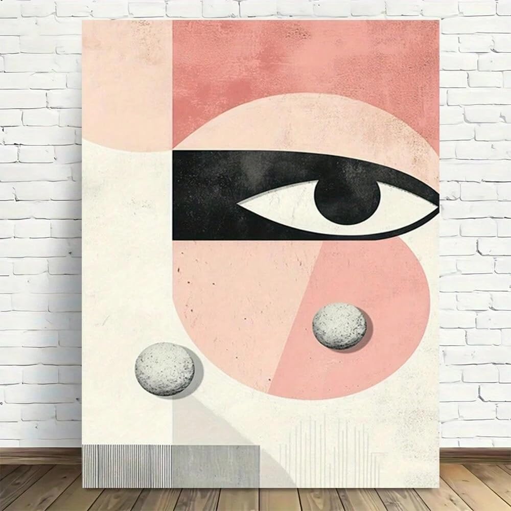 Tableau abstrait moderne œil rose 60x80cm art contemporain - 8