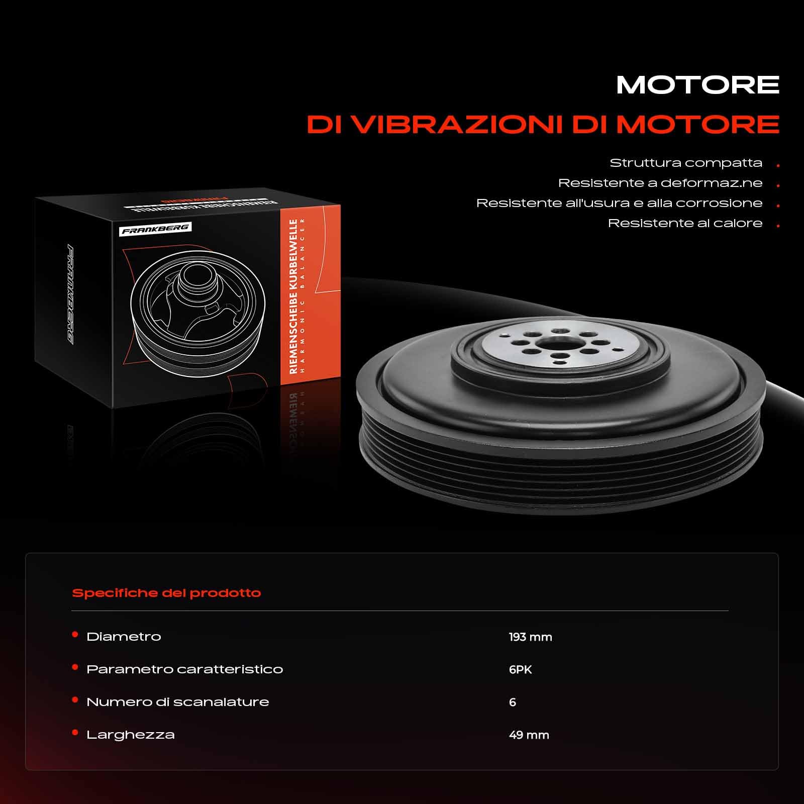 Frankberg Puleggia albero motore diesel 059105251DL | Compatibile con: A4 8EC, A8 4E2 4E8, A4 Allroad 8 km, A5 Sportback 8TA, A6 Allroad 4GH 4GJ, Q7 4LB, A5 Cabriolet 8F7