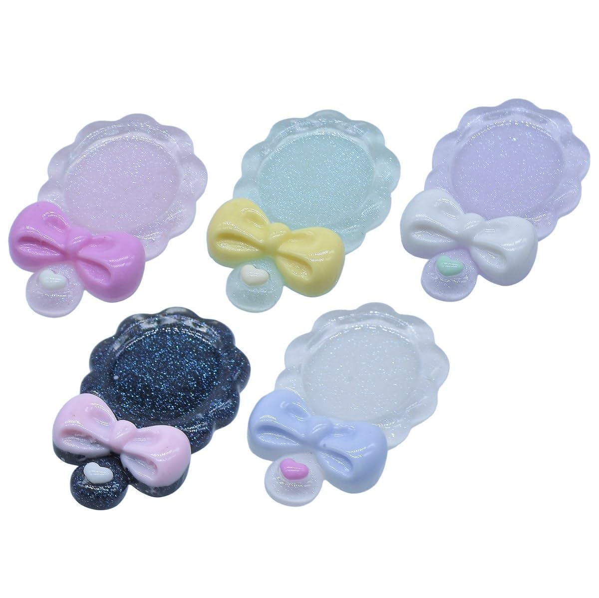 Aadyacrafts Decorative Mini Hand Mirror Set with Bow Design, 5 Pieces, Glitter Pastel Colours, MMAN-46-image-24