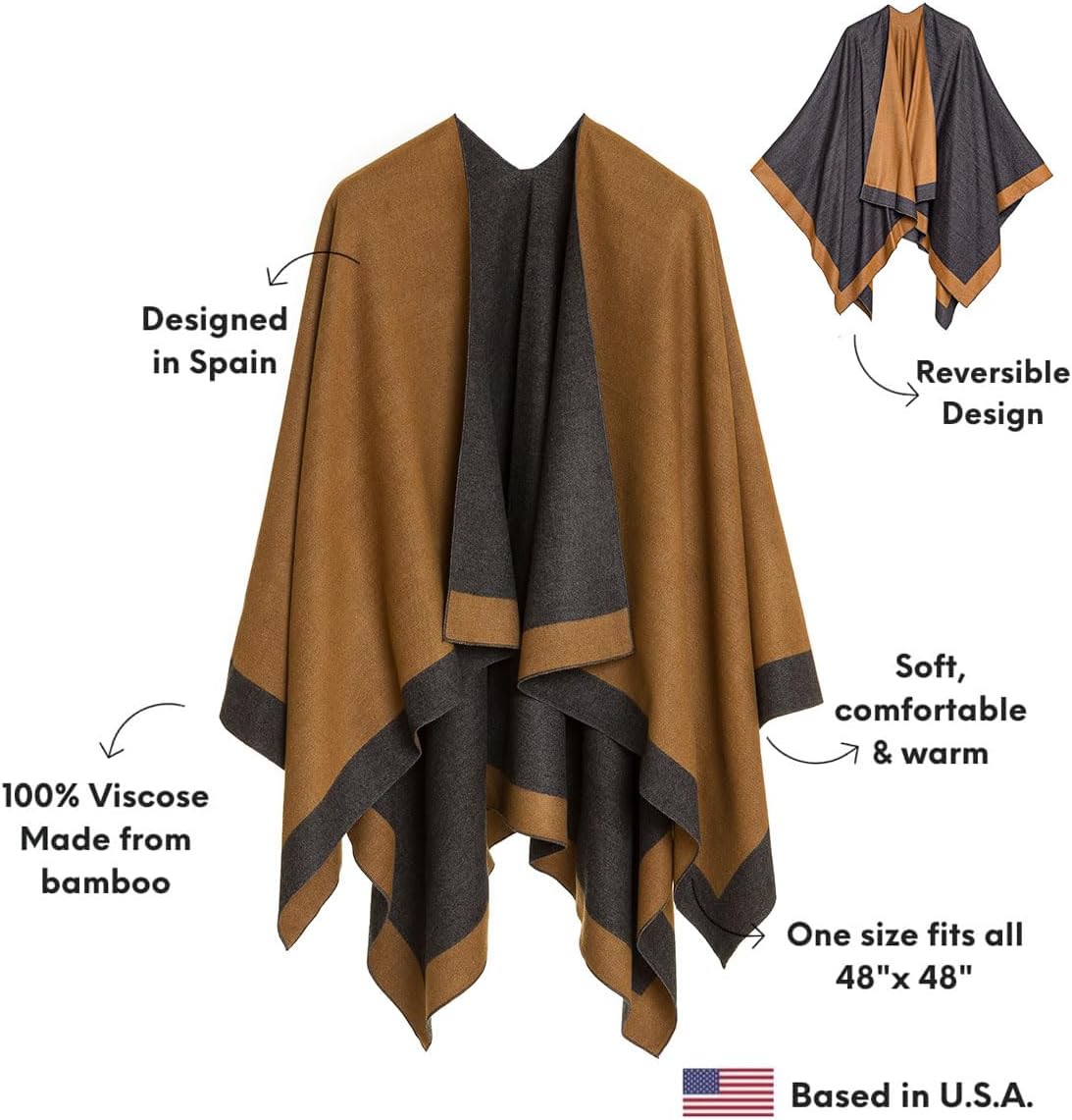 Women's Shawl Wrap Poncho Ruana Cape Cardigan Sweater Open Front for Travel Flight Cruises - Image 4