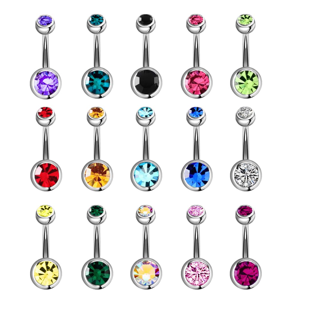 NTRUXZP 15 unids Anillo de Ombligo de Acero Inoxidable Set 14 Gauge 10mm Barbell Ombligo Bares Joyas Piercing