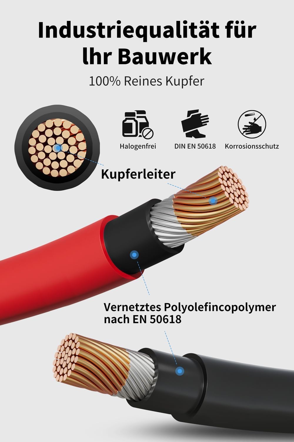 ENERNOVA Solarkabel 4mm²/6mm², Verlängerung 1-50M IP67 für PV Solaranlage
