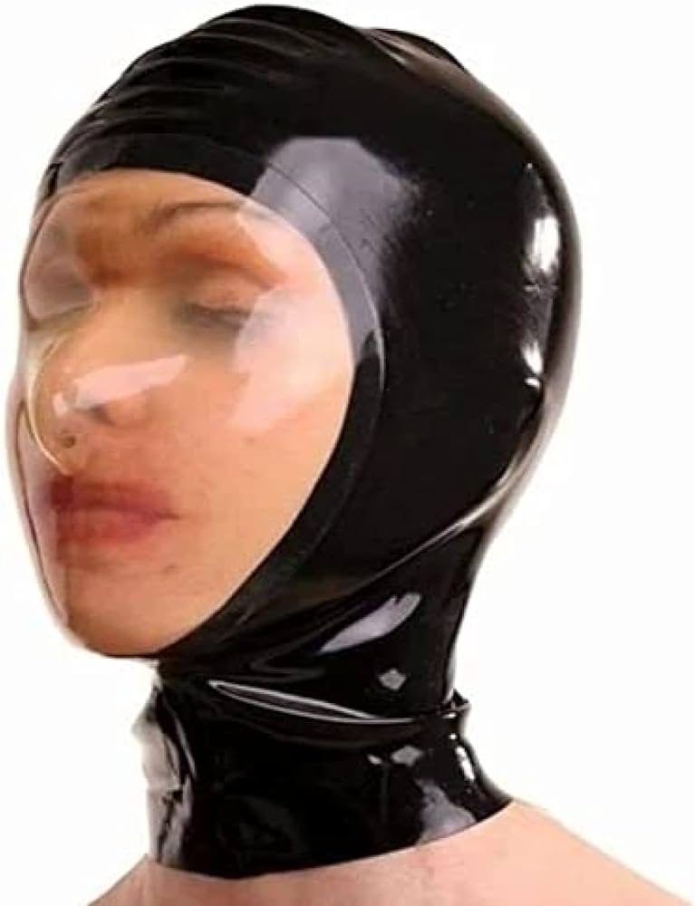 Amazon.co.jp: 黒と透明ラテックス フード ラバー マスク オープン鼻孔