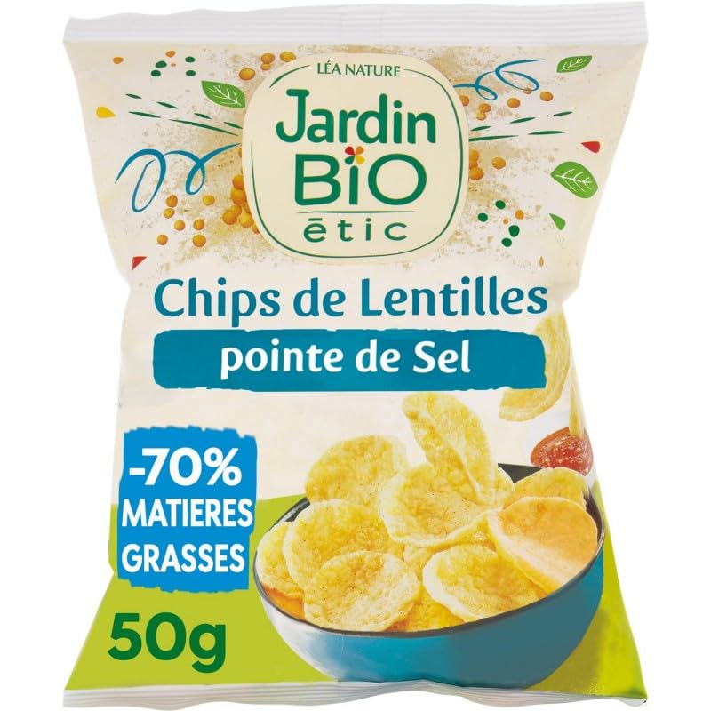 Jardin Bio Etic: Chips de Lentilles Finesse Marine 50g, Snack Bio & Sans Gluten | Saveur Unique Pointe de Sel | Diététique et Gourmandise - Le Lot De 4