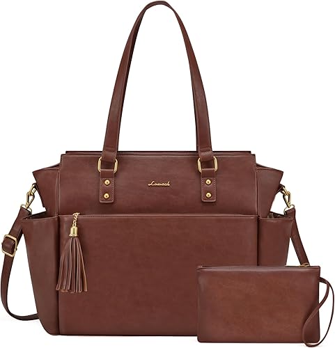 Miniatura 18 de LOVEVOOK Bolsa de mano para laptop para mujer de 15.6 pulgadas, bolsa de trabajo vintage con gran portavasos, bolsa impermeable para computadora y