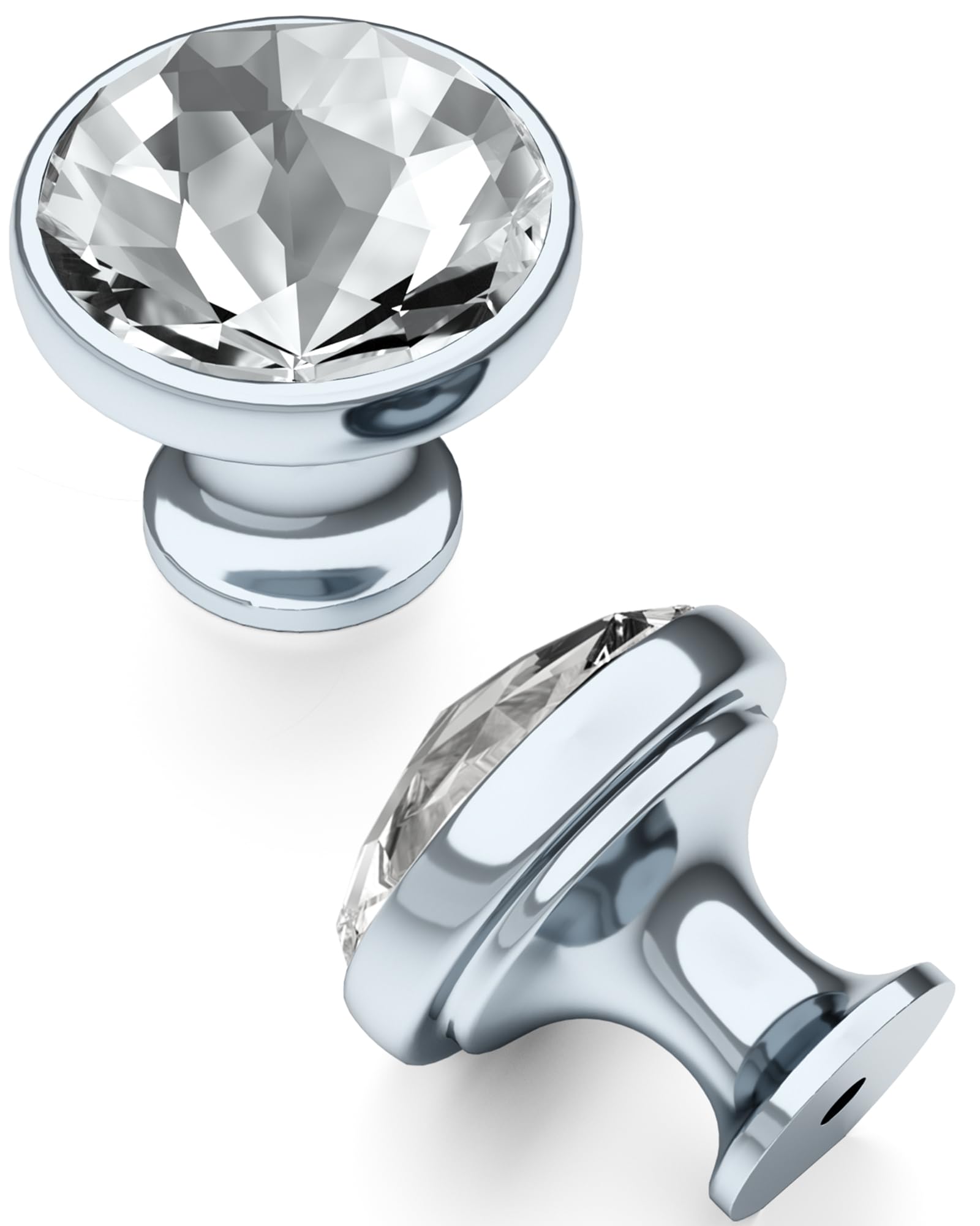 FURNIWARE 10 PCS Crystal Cabinet Knobs with 2 Sizes Screws, 34.2mm Drawer Handles, Elegant Clear Diamond Chrome