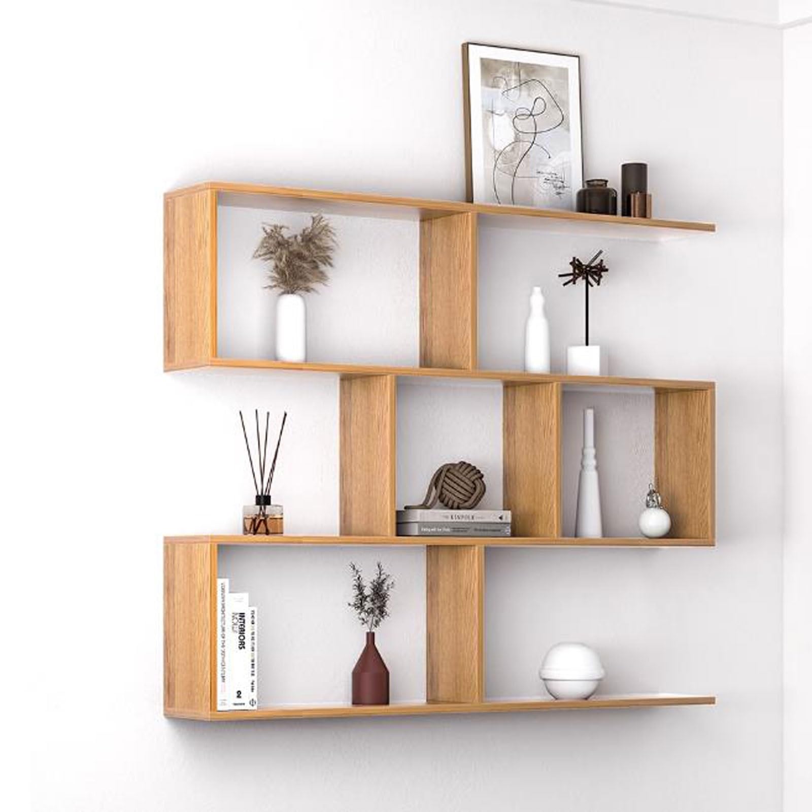 Mensola galleggiante Mensole sospese a 3 livelli montate a parete, mensole in legno rustico, librerie, scaffali, decorazione da for camera letto, soggiorno, bagno, cucina, ufficio(Nature,80*97*20cm)