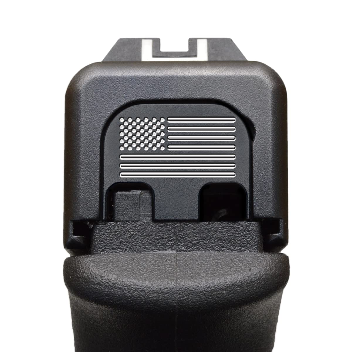Milspin Slide Back Plate Compatible with Glock Gen 1-5 | American Flag | Veteran Made in USA I CNC Milled (Black on Stainless Steel, Models G17-G41, G45)
