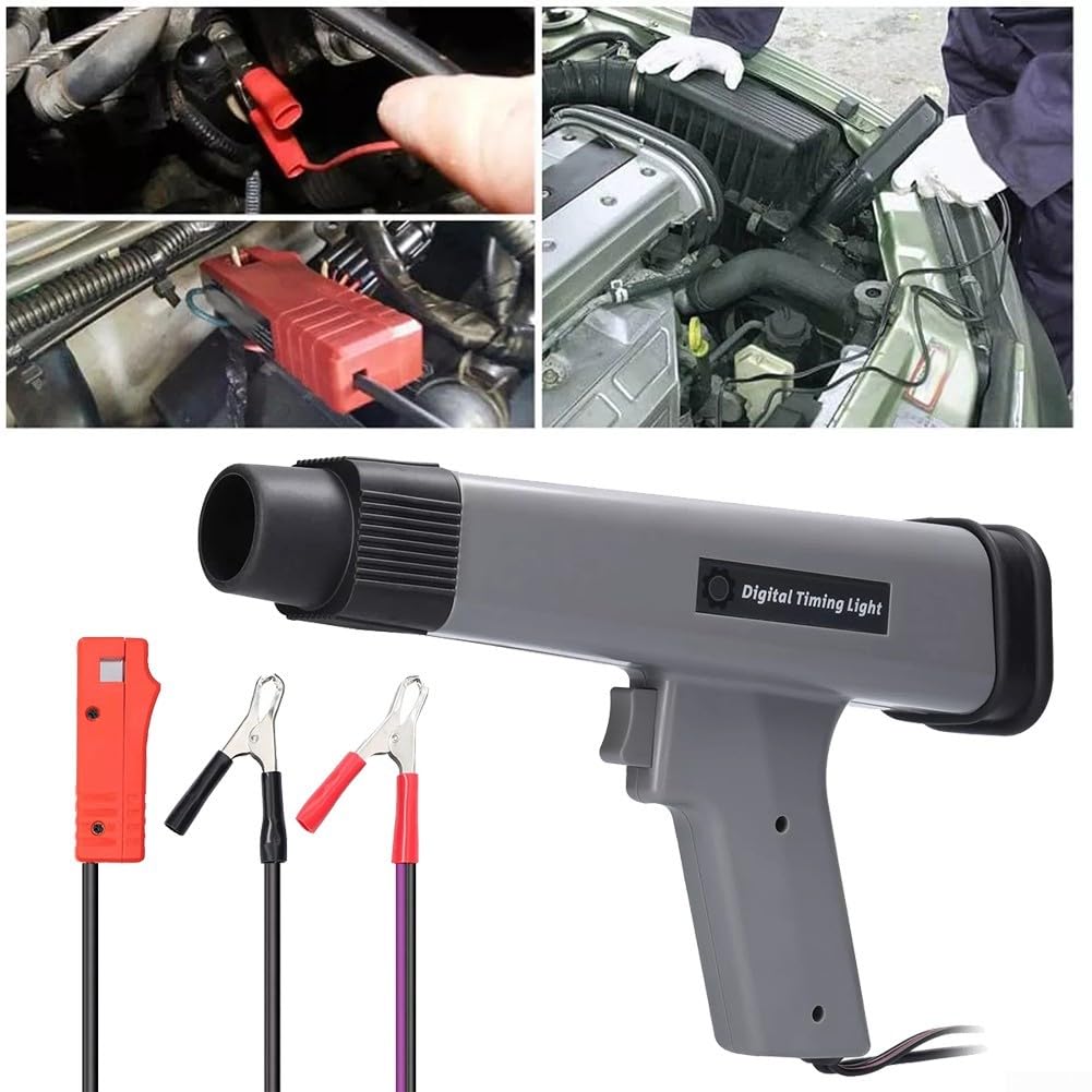 Luce digitale di temporizzazione del motore, 12 V, stroboscopica induttiva con sensore a clip per una regolazione accurata dell'accensione in auto, moto, barche e tosaerba, alloggiamento in ABS nero