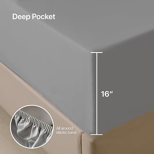 Miniatura 4 de NATUREFIELD Bed Sheets Set Queen Size (4pc), Rayon Derived from Bamboo & Organic Cotton Blend 400 Thread, Silky Soft Cooling Sheets with Deep