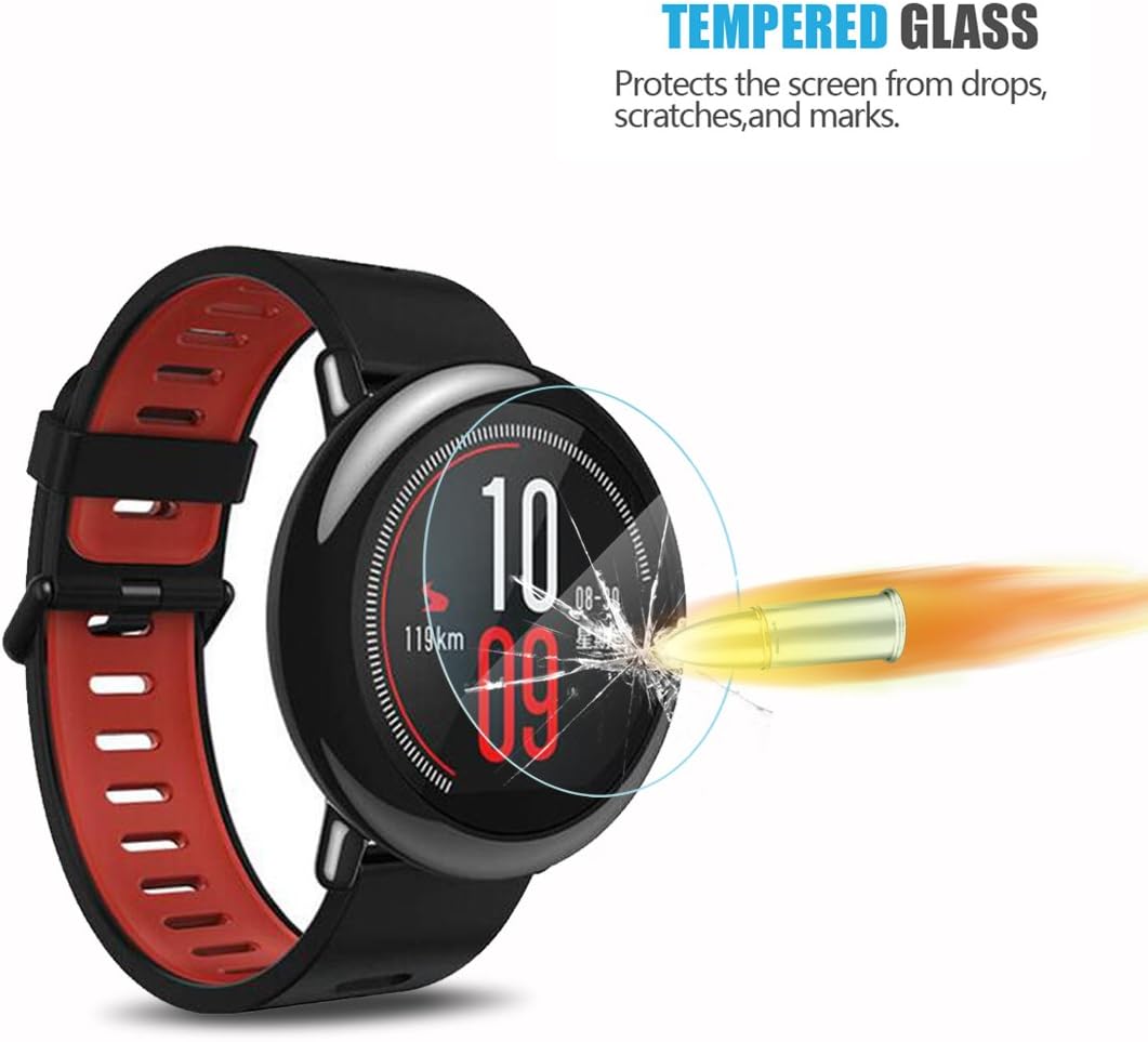 AKWOX (4-Pack) Tempered Glass Screen Protector for Xiaomi Amazfit, [0.3mm 2.5D High Definition 9H] Anti Scratch Screen Protector for Huami Amazfit